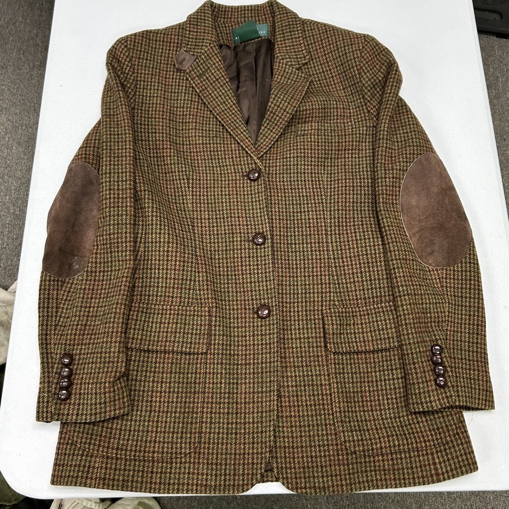 Lauren Ralph Lauren Blazer Womens 10 Brown Wool Houndstooth Suede Elbow Patches